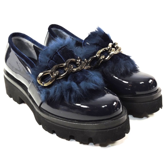 BALDININI 🇮🇹 WOMEN'S BLUE PATENT LEATHER COMFORT FASHION LOAFERS - Picture 2 of 7